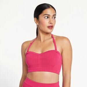 NWT GSTQ Ribbed Bandeau Top XS/S Pink Luxe Stretch Tube Strapless